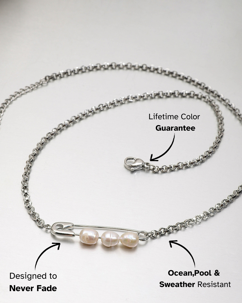 Pearl-Pin Double Chain Necklace
