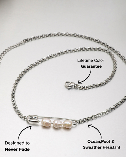 Pearl-Pin Double Chain Necklace