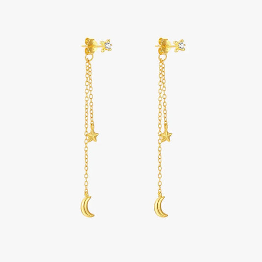 Celestial Star and Moon Tassel Drop Earrings - mifjewelry