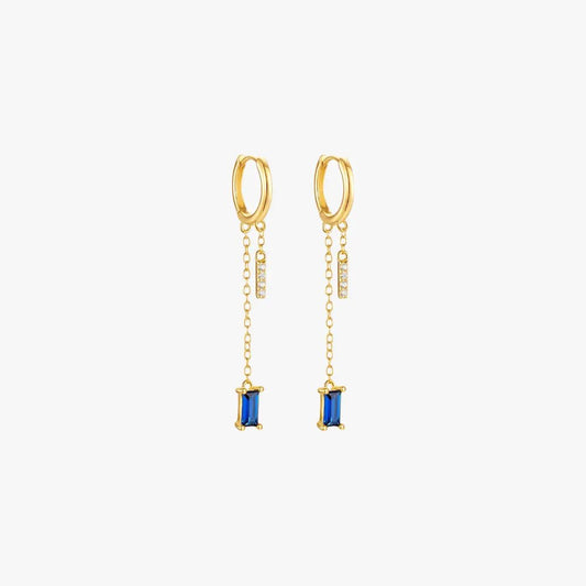 Chain Tassel Hoop Earrings with Blue Zircon - mifjewelry