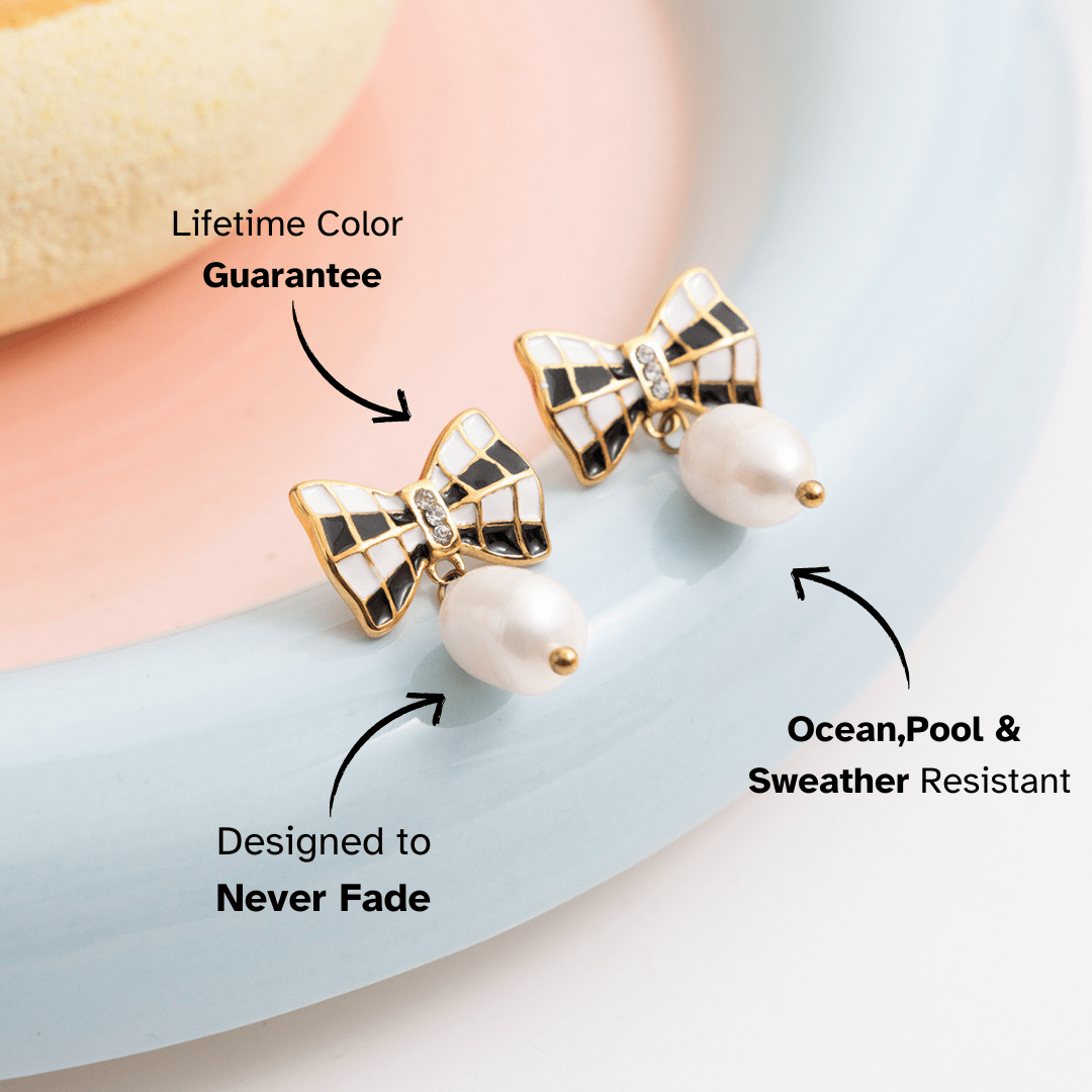 Checkmate Charm Pearl Earrings - mifjewelry