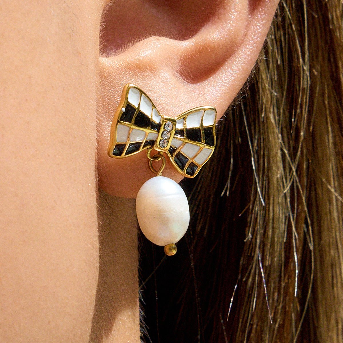 Checkmate Charm Pearl Earrings - mifjewelry