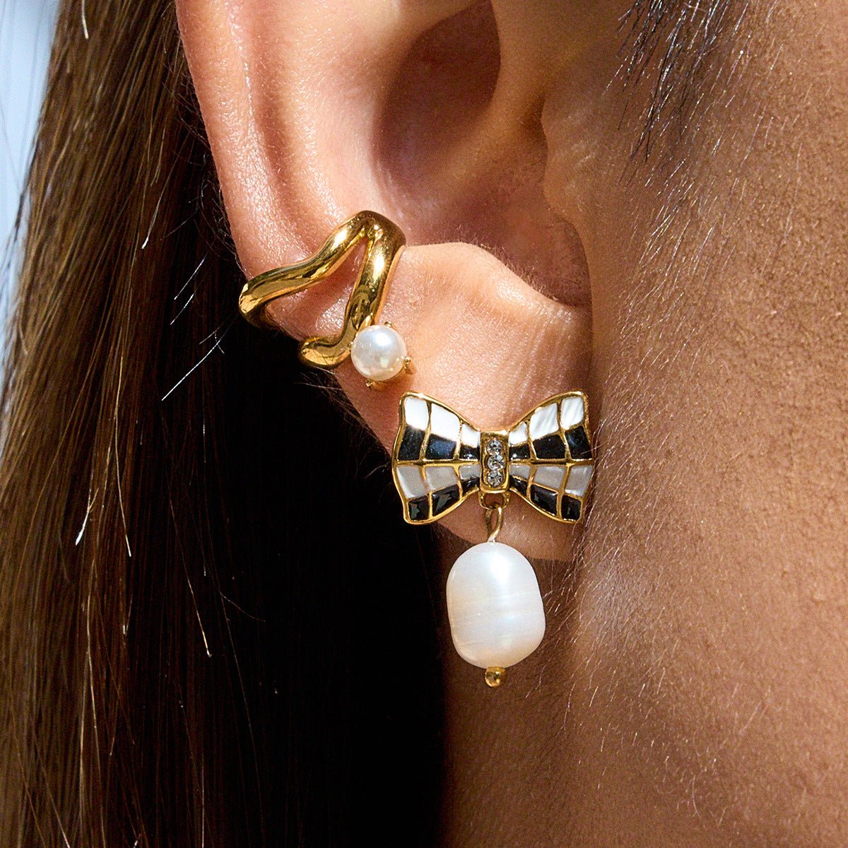Checkmate Charm Pearl Earrings - mifjewelry