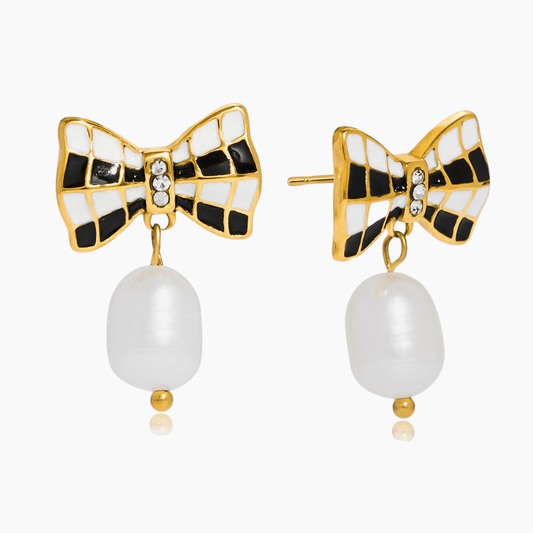 Checkmate Charm Pearl Earrings - mifjewelry