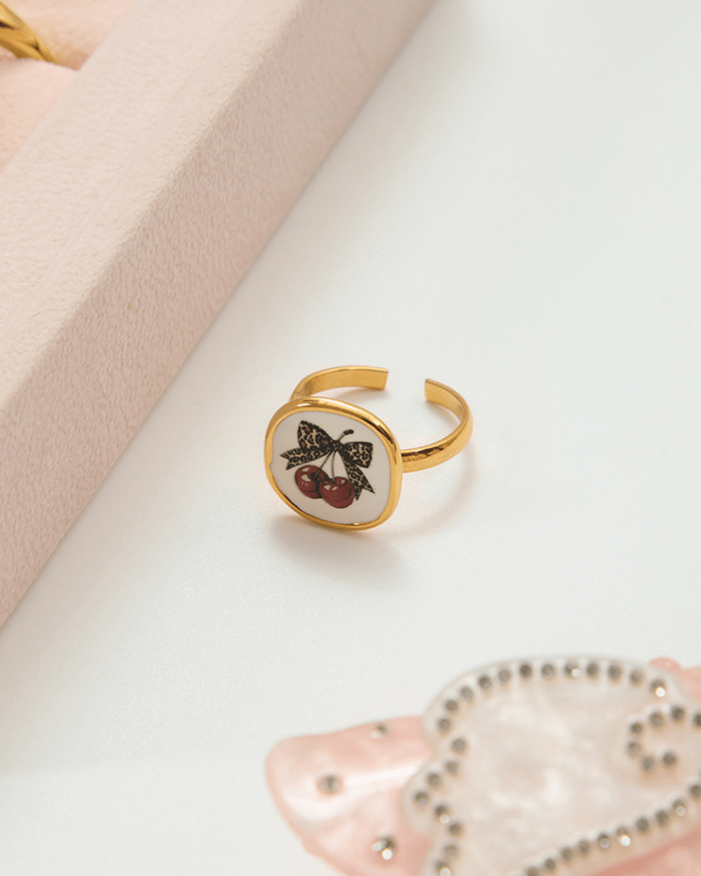 Cherry Leopard Bow Adjustable Ring - mifjewelry
