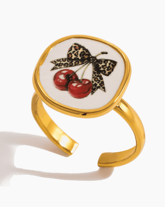 Cherry Leopard Bow Adjustable Ring - mifjewelry