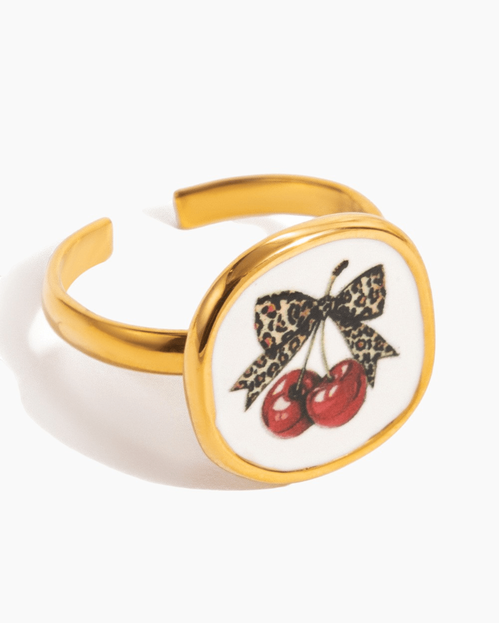 Cherry Leopard Bow Adjustable Ring - mifjewelry
