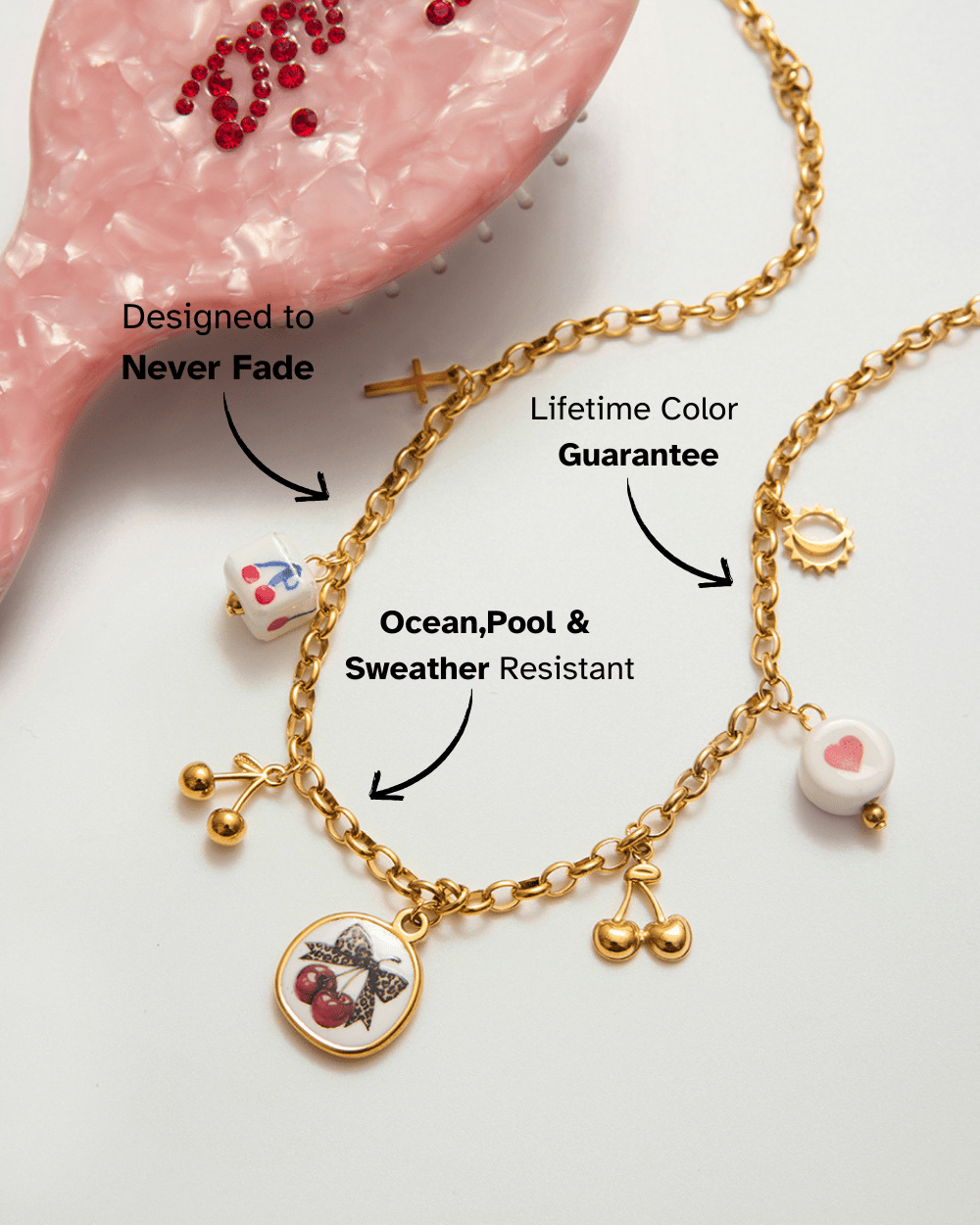 Cherry Leopard Bow Charm Necklace - mifjewelry
