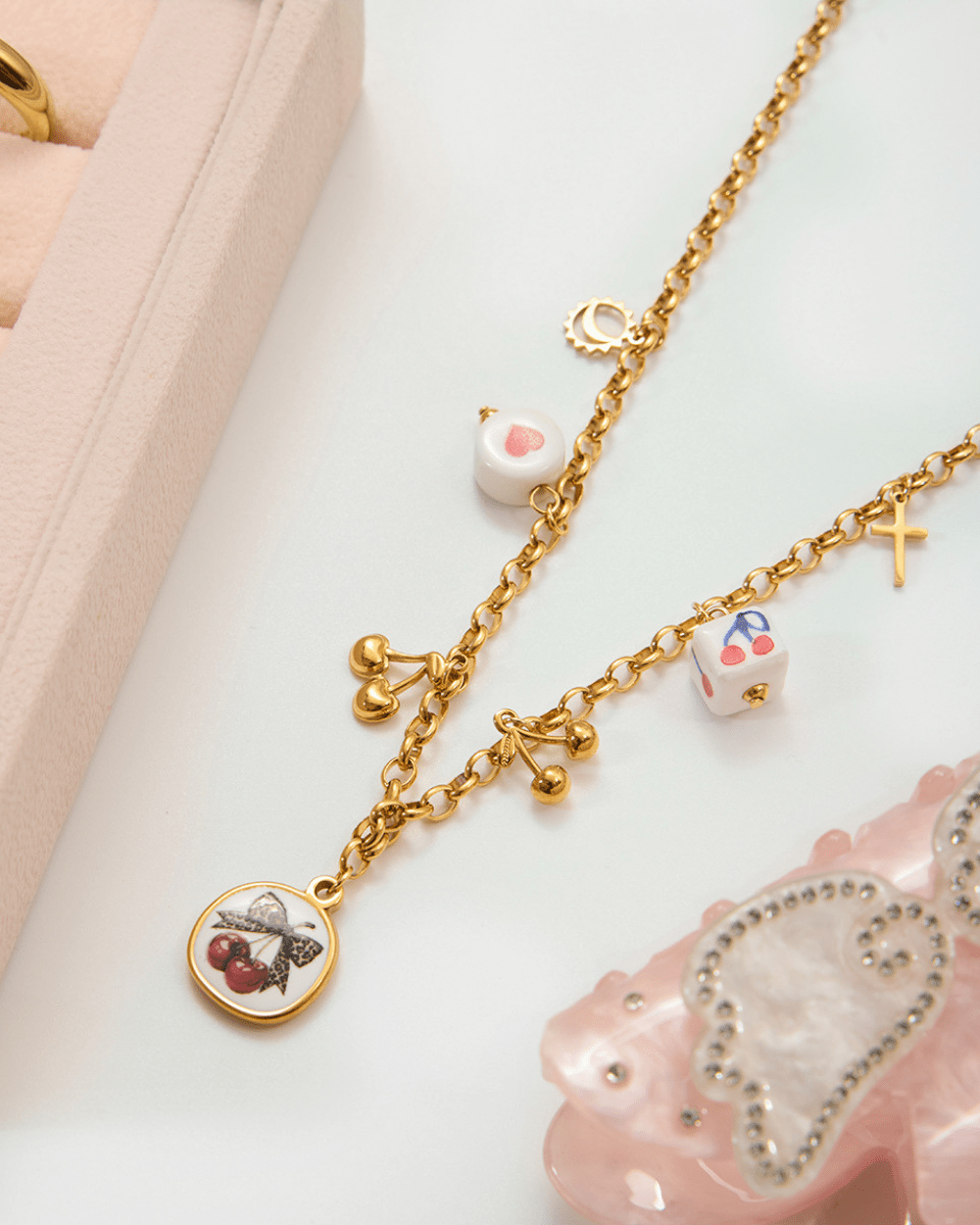 Cherry Leopard Bow Charm Necklace - mifjewelry