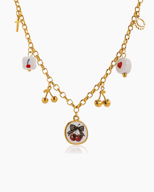 Cherry Leopard Bow Charm Necklace - mifjewelry