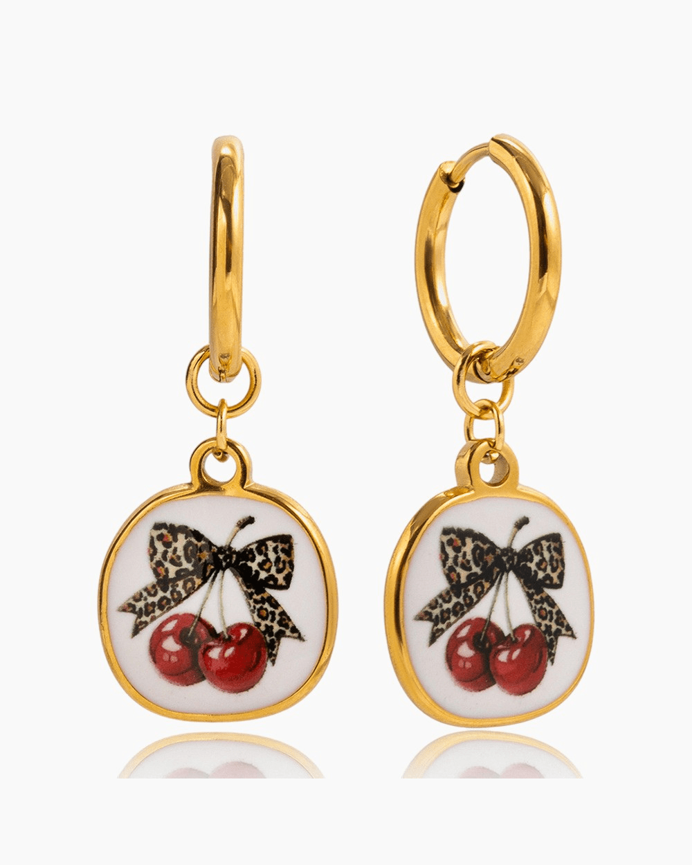 Cherry Leopard Bow Hoop Earrings - mifjewelry