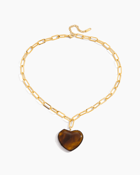 Chunky Brown Heart Pendant Chain Necklace - mifjewelry