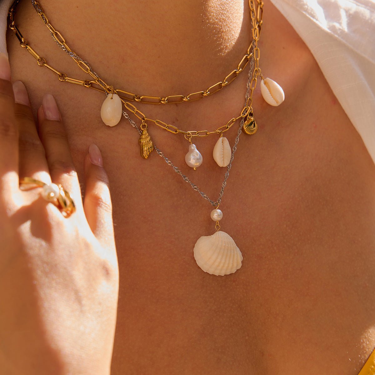 Coastal Whisper Shell Layered Necklace - mifjewelry