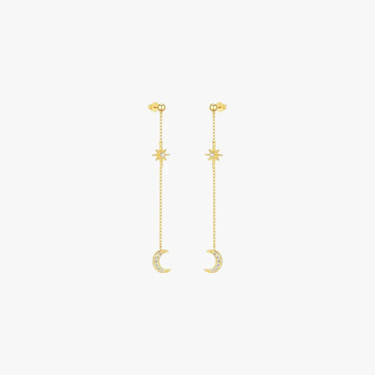 Crescent Moon and Star Chain Tassel Earrings - mifjewelry