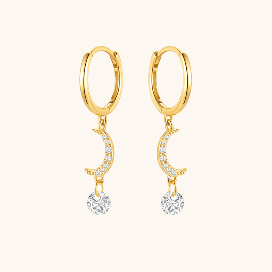 Crescent Moon Crystal Hoop Earrings - mifjewelry