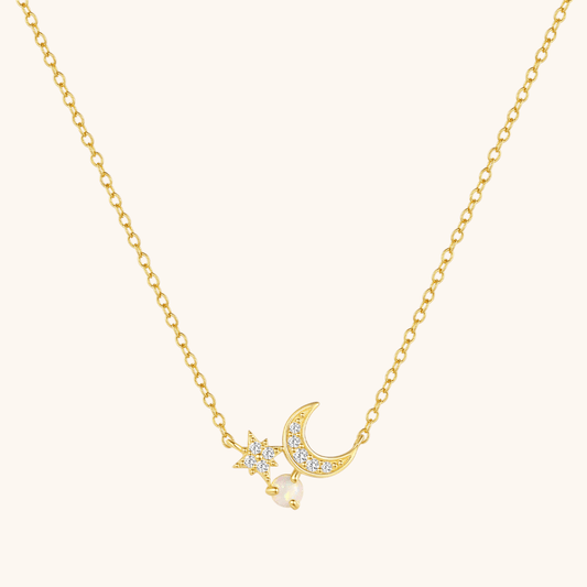 Crescent Moon & Star Opal Pendant Necklace - mifjewelry