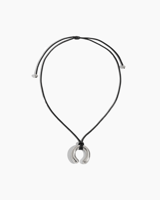 Crescent Pendant Cord Necklace - Silver - mifjewelry