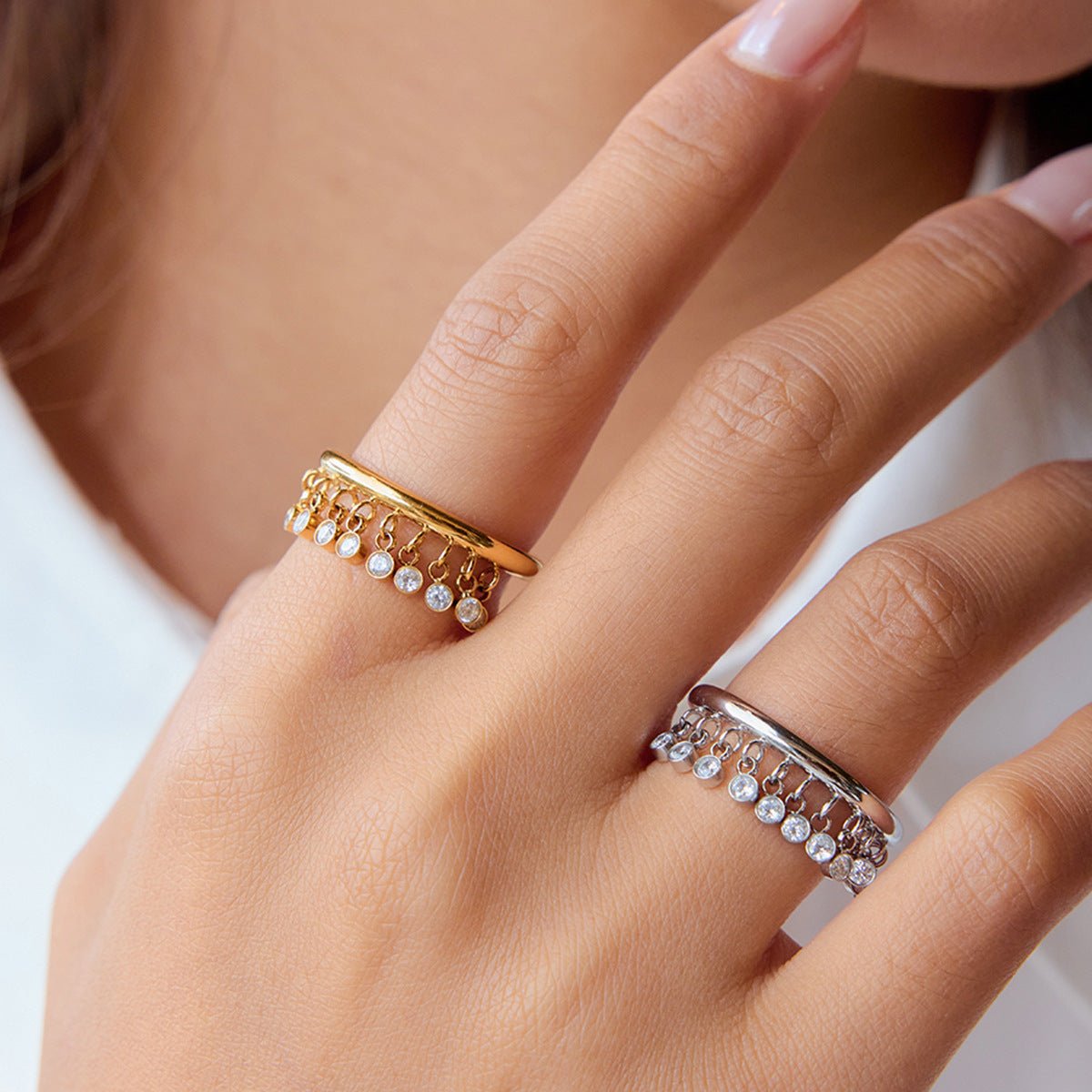 Crystal Fringe Ring - Silver - mifjewelry