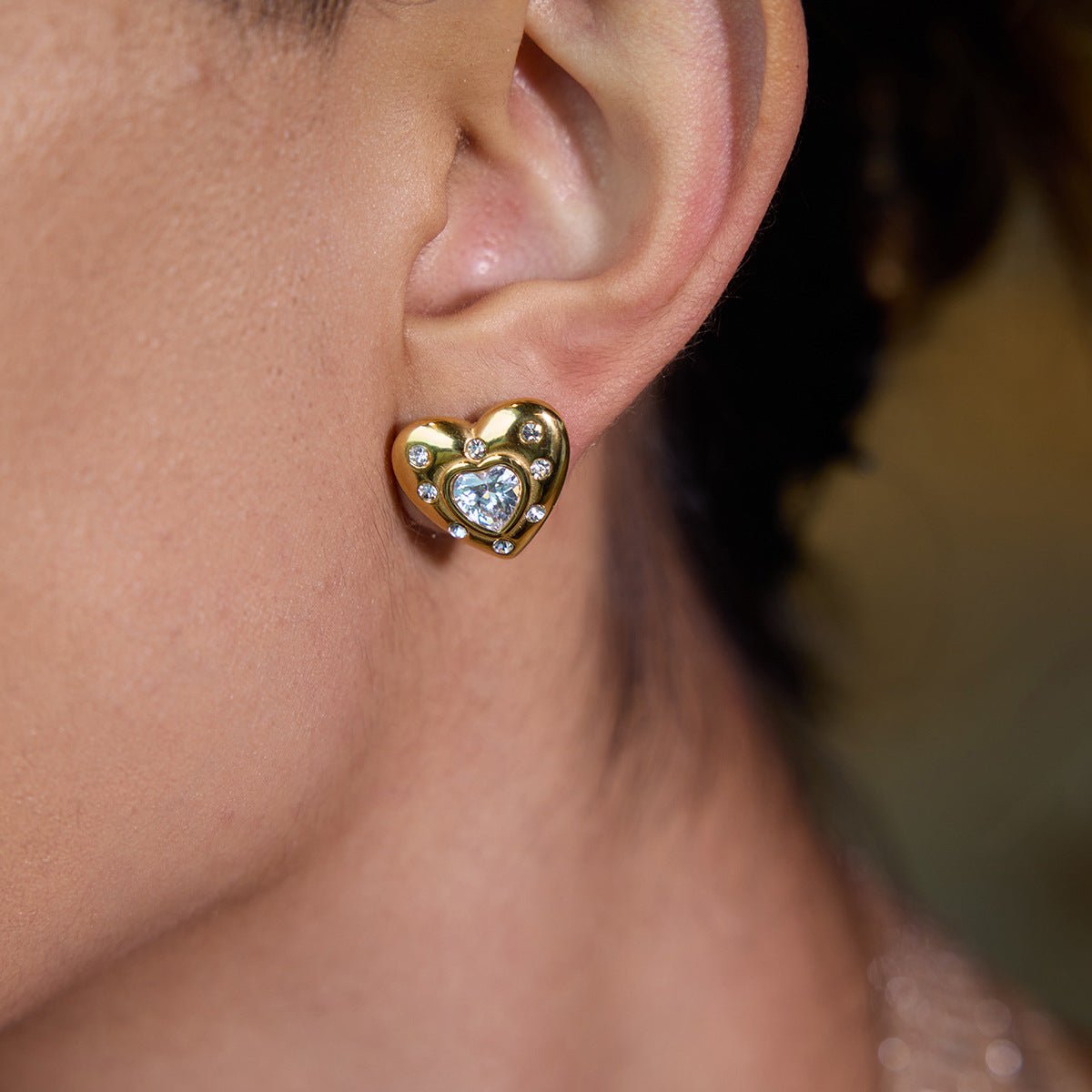 Crystal Heartburst Stud Earrings - Silver - mifjewelry