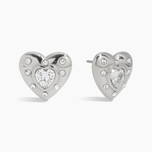 Crystal Heartburst Stud Earrings - Silver - mifjewelry