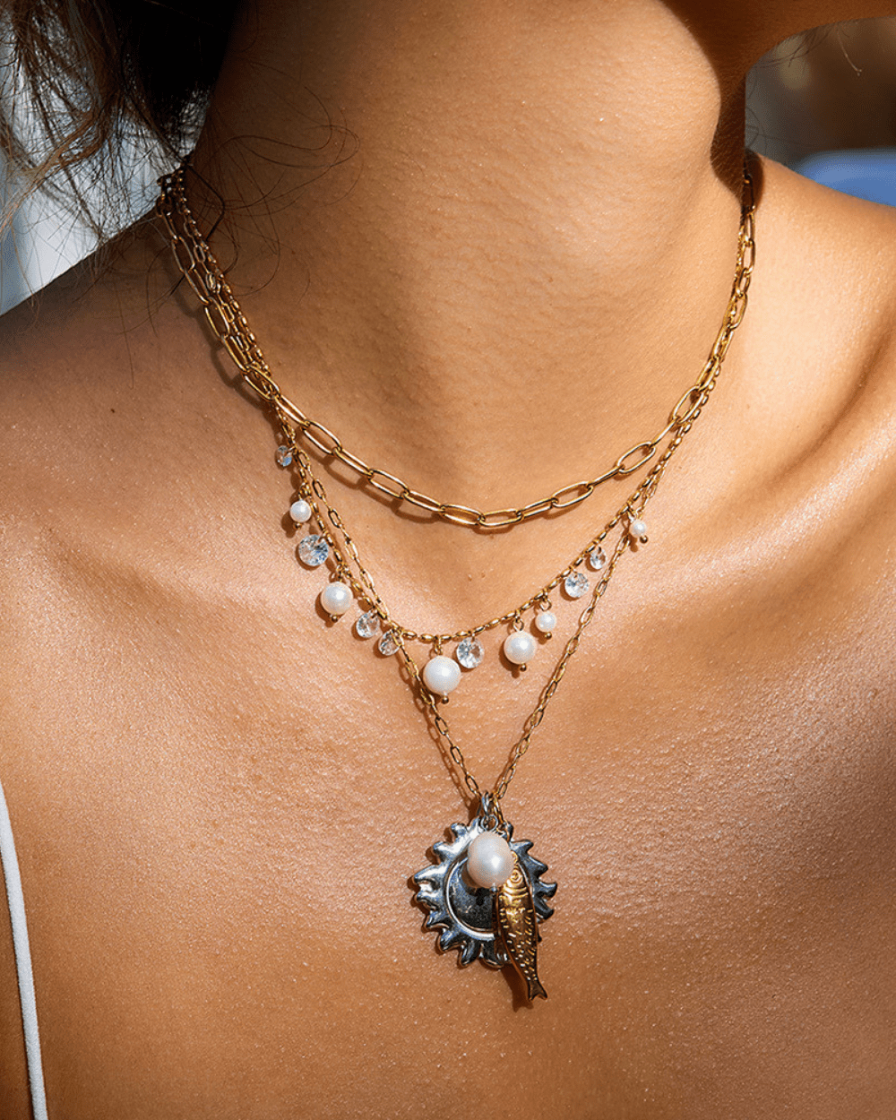 Crystal Pearl Raindrop Necklace - mifjewelry