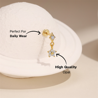Minimalist opal and gold-plated sterling silver dangle earrings, lightweight and chic for everyday elegance.