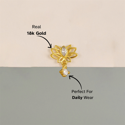 Delicate lotus-shaped earring crafted from S925 sterling silver with a gold finish, designed for helix and cartilage piercings.