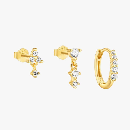Dainty Zircon Drop and Hoop Earring Set - mifjewelry