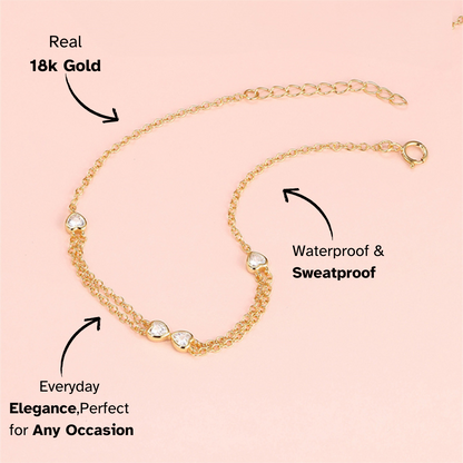 Lightweight and stylish gold heart bracelet in S925 sterling silver, perfect for layering or wearing alone.