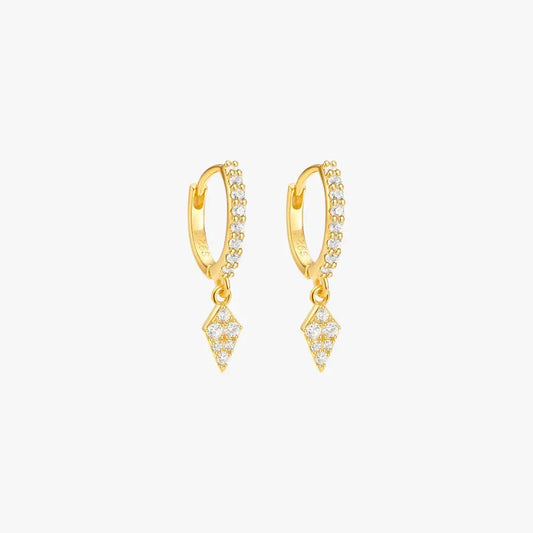 Diamond - Shaped Zirconia Dangle Hoop Earrings - mifjewelry