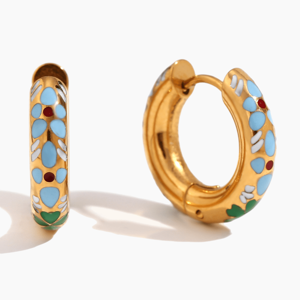 Enchanted Bloom Enamel Hoop Earrings - mifjewelry
