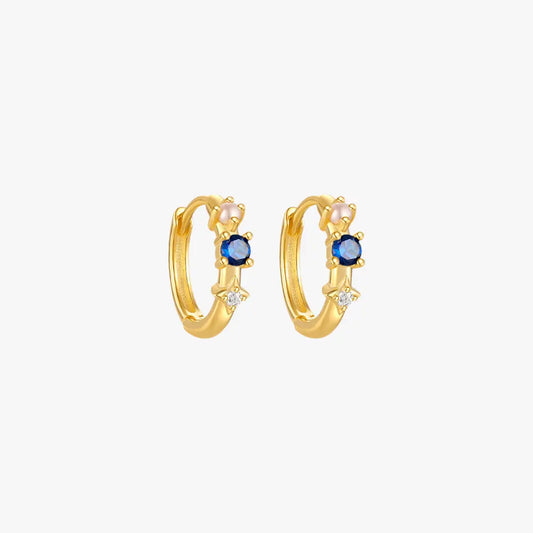 Floral gemstone gold hoop earrings with blue sapphires and pink pearls for a unique look.