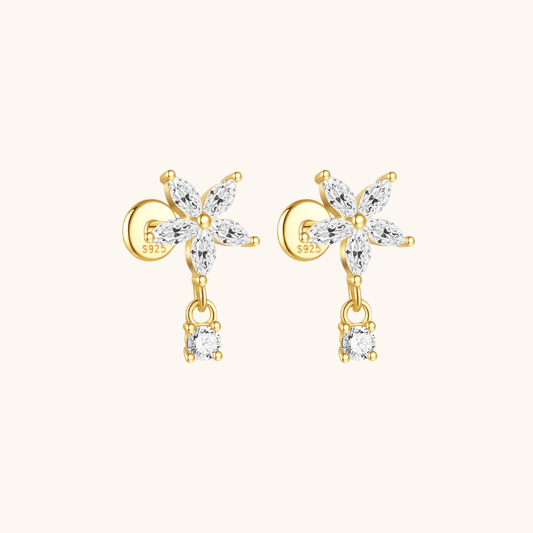 Flower Dangle Labret Stud Earrings with Zirconia - mifjewelry