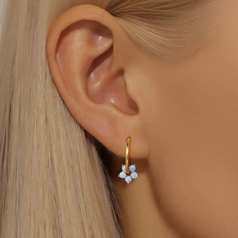 Matching opal flower earrings  set on a model, perfect for a coordinated and stylish look.