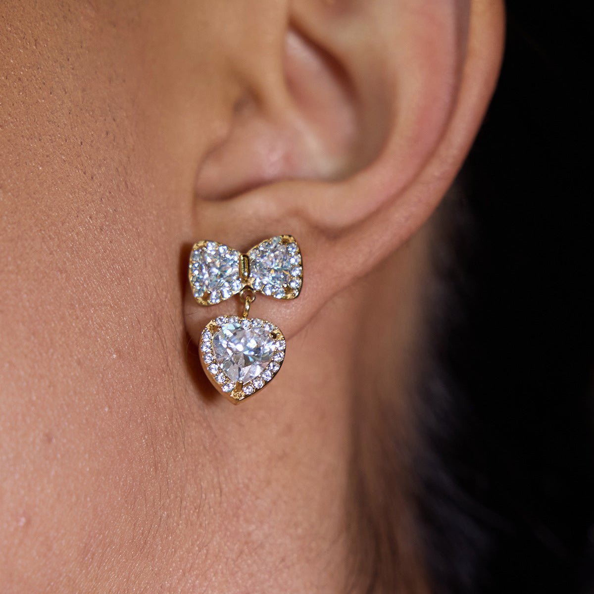 Glitter Bow & Heart Drop Earrings - mifjewelry