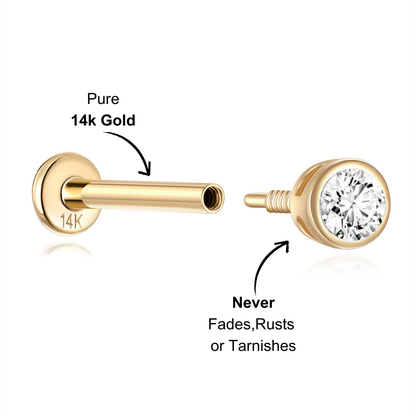 Side view of a 14K gold diamond stud earring, featuring a secure screw-back design.