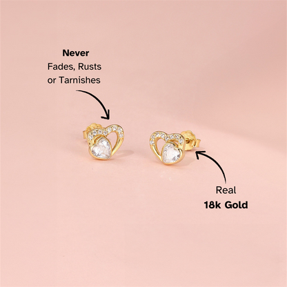 Chic and elegant gold heart earrings made from S925 sterling silver, nickel-free and ideal for sensitive ears.