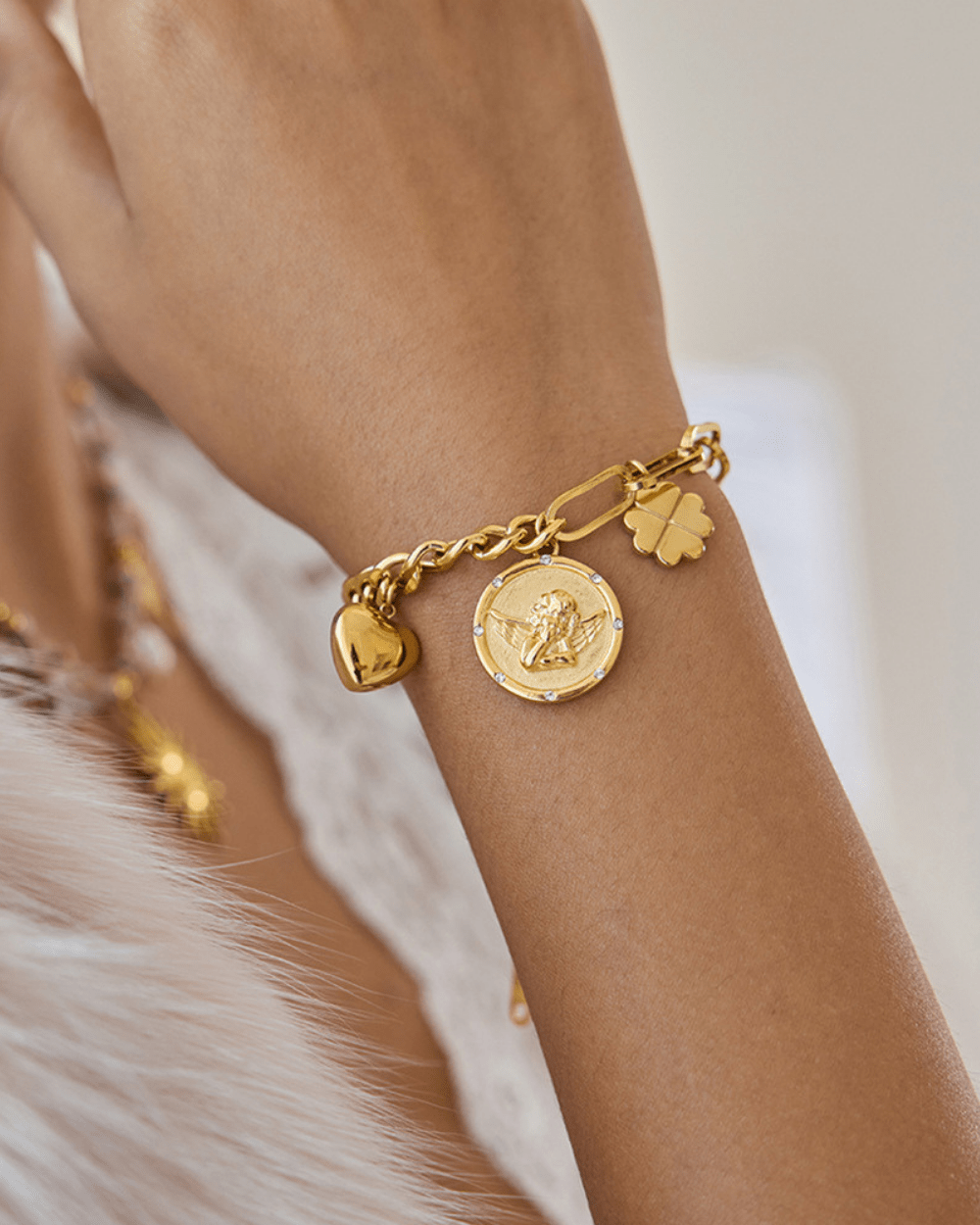 Golden Angel & Charm Link Bracelet - mifjewelry