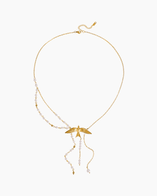 Golden Bird & Pearl Y Necklace - mifjewelry