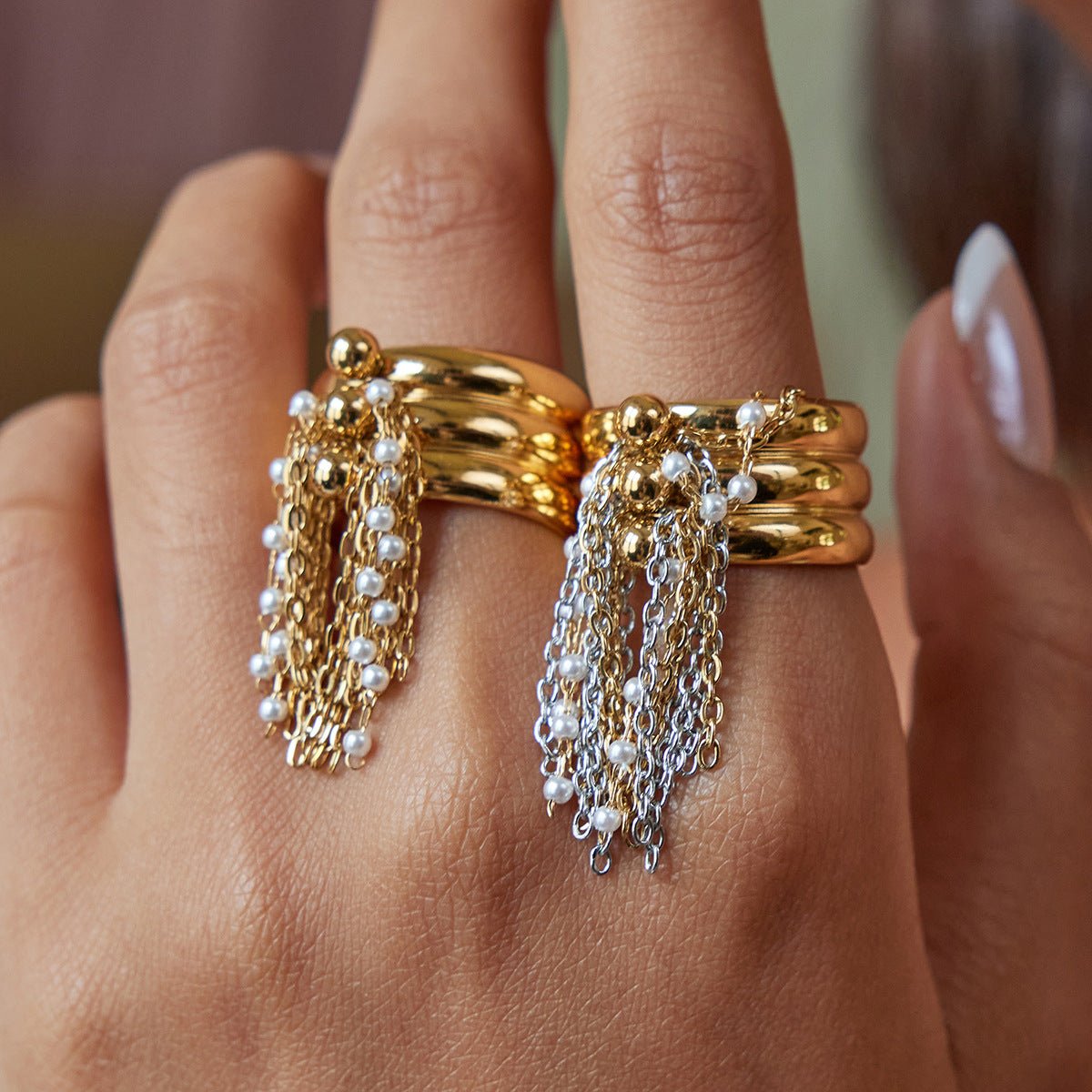 Golden Cascade Tassel Ring - Silver - mifjewelry