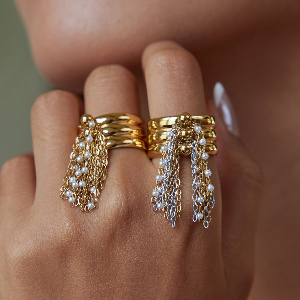 Golden Cascade Tassel Ring - Silver - mifjewelry