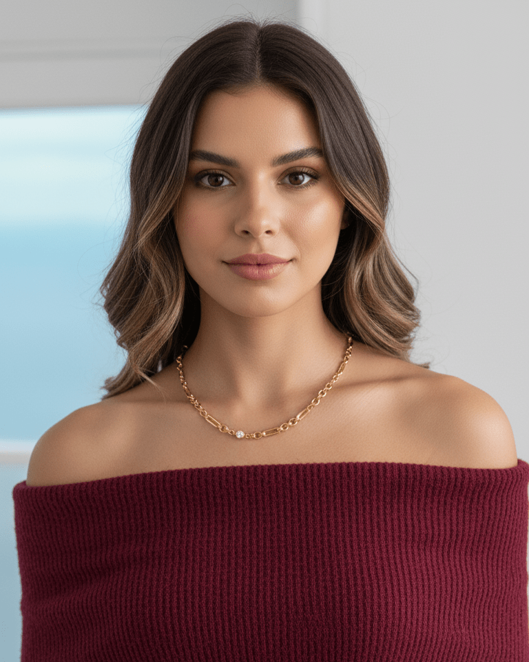 Golden Crystal Link Chain Necklace - mifjewelry