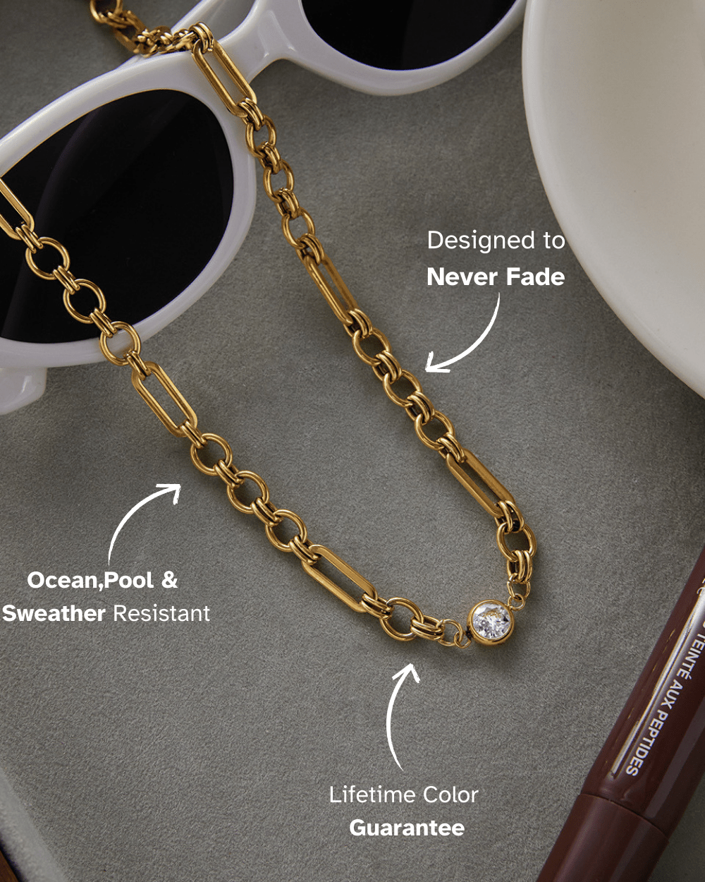 Golden Crystal Link Chain Necklace - mifjewelry