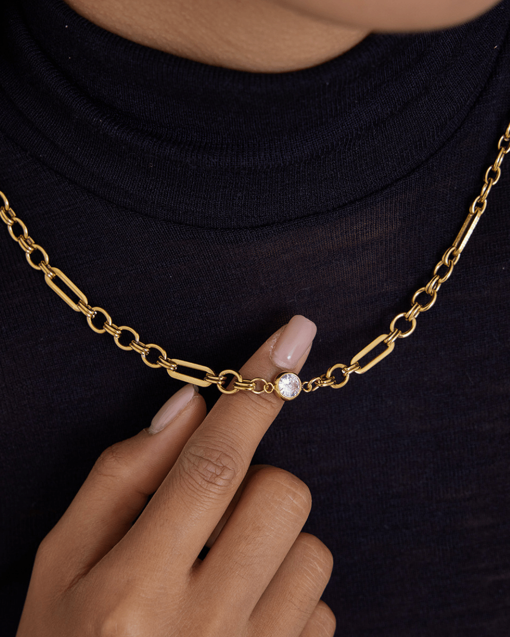 Golden Crystal Link Chain Necklace - mifjewelry
