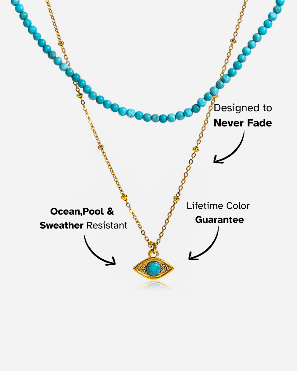 Golden Evil Eye Turquoise Beaded Layered Necklace - mifjewelry