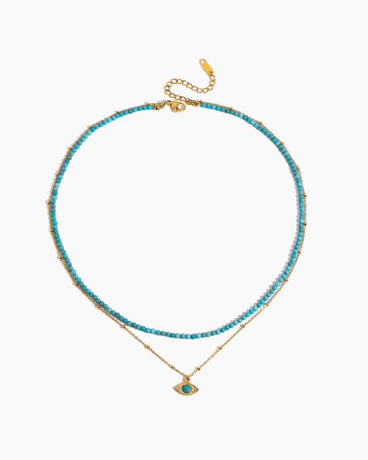 Golden Evil Eye Turquoise Beaded Layered Necklace - mifjewelry