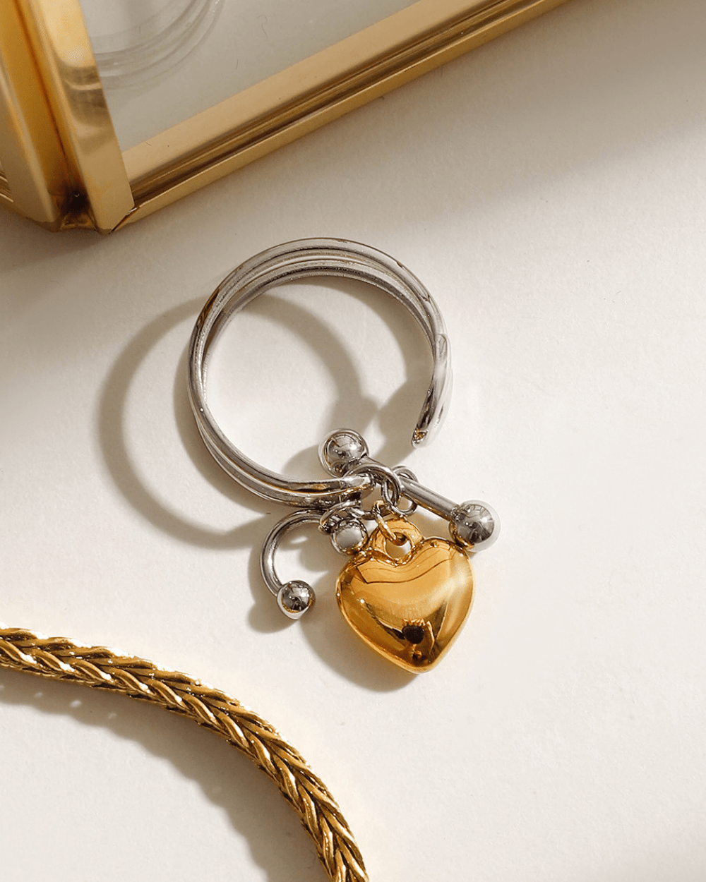 Golden Heart Dangle Ring - mifjewelry