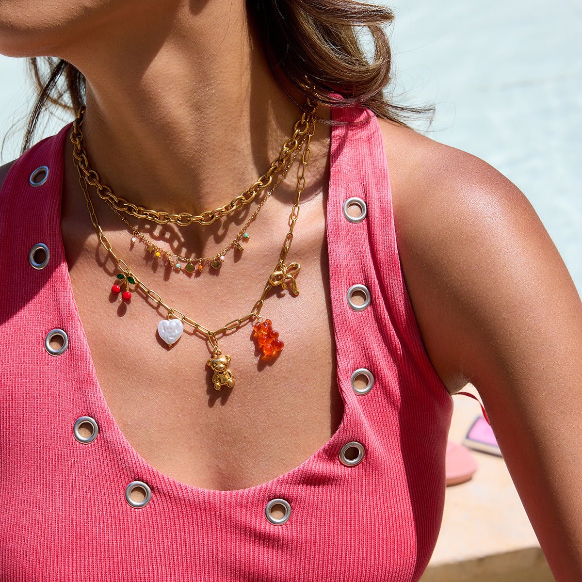 Golden Mix Charm Drop Necklace - mifjewelry