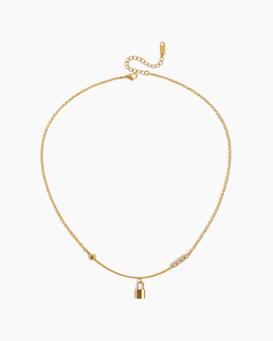 Golden Padlock Bar Pendant Necklace - mifjewelry