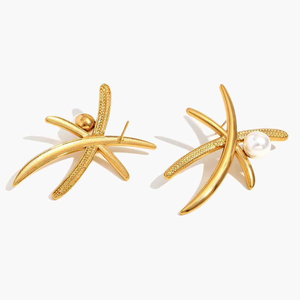 Golden Palm Tree Pearl Earrings - mifjewelry